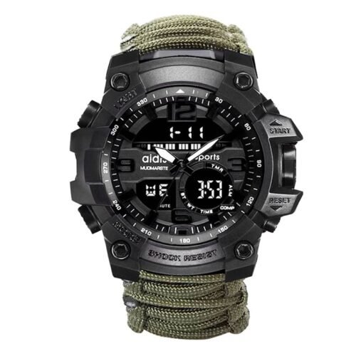 Outdoor Sport Watch Luminous Waterproof Digital Watch for Men with Compass Whistle Flint