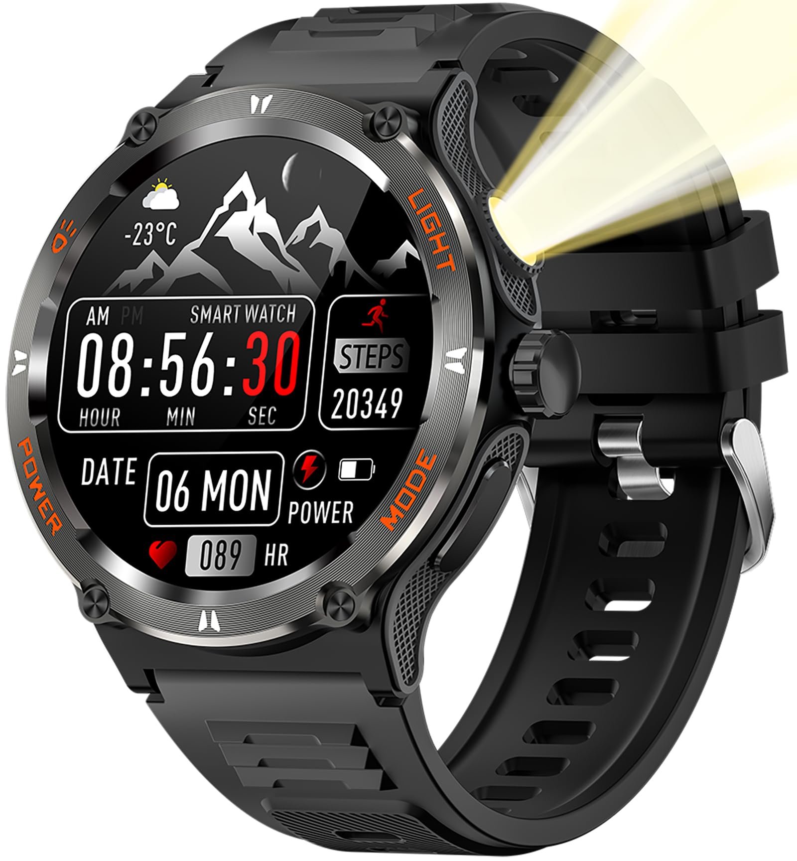 KT76 Smart Watch with Compass and Flashlight, Military Activity Tracker for Android iOS